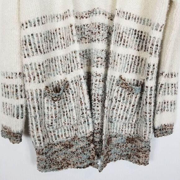 Charlie B Women Textured Fizzy Cardigan Sweater Sz L Beige Long Open Front Cozy - Picture 3 of 7